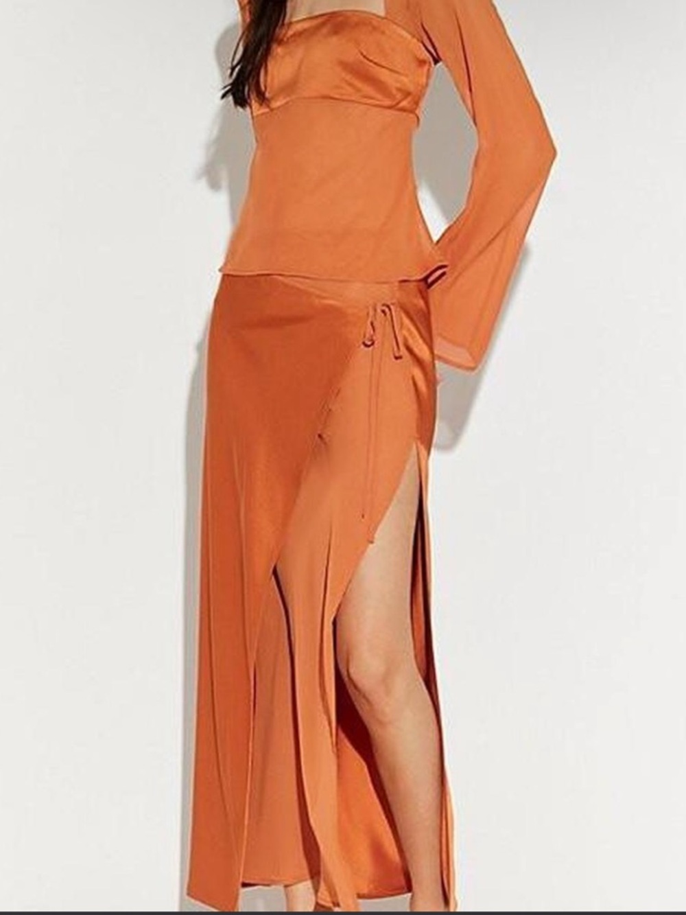 Free People Ownley Ricky Orange Satin Side-Slit Maxi Skirt